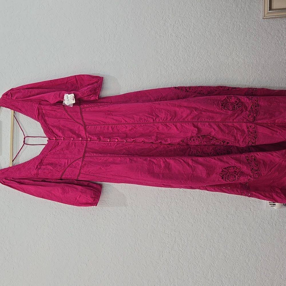 Free People Lisa Lace Midi Dress in Hollyhock Pink - Picture 3 of 7